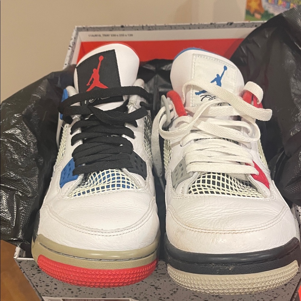 Mens Air Jordan 4 Retro White/Military Blue/Fire Red size 10 Good conditionw/box